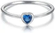 [HongZhuan Jewelry] Simple Heart Birthstone Ring for Women Girls 925 Sterling Silver Stackable Promise Ring with Colorful Cubic Zirconia Minimalist Jewelry Gift
