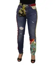 Dolce & Gabbana Dolce Gabbana Floral Patch Jeans Distressed Denim Women Blue