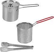 iplusmile 1Set Stainless Steel Deep Fryer Pot with Strainer Multifunctional Small Frying Pan for Tempura Induction Compatible Safe Handle for Cooking Barbecue Noodles and Steak