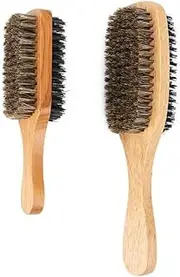 Double Sided Boar Bristle Hair Brush Set, 2Pcs Detangling & Smoothing Brushes for Men's Beard Grooming & Hair Styling, Brown