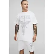 Mens White Oversized Nirvana License T-Shirt & Short Set