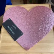 Cynthia Rowley Valentine's Day Pink Sparkle Glitter Heart Set of 2 Placemats
