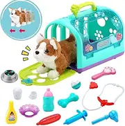 Sotodik Pack of 15 Veterinarian Play Set, Vet Case, Role Play with Toy, Doctor's Case, Doctor's Accessories with Electronic Dog and Transport Cage for Children, Girls, Boys