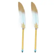 2 Pcs 10 Inch Feather Ballpoint Pen Vintage Quill Pen, Light Blue
