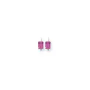 14k White Gold 7x5mm Emerald Cut Pink Tourmaline earring