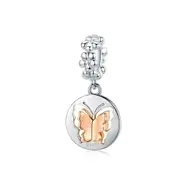 Butterfly Dangle Charm Silver plating Flower Bead Fit Bracelet Pendant Jewelry