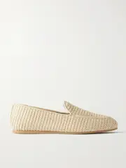 [Stuart Weitzman] Stuart Weitzman - Lee Leather-trimmed Raffia Loafers - Neutral - US7 US 7 Neutrals