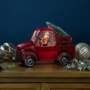 Northlight 9" LED Santa in Red Retro Truck with Christmas Tree Snow Globe