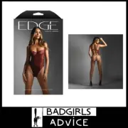 EDGE Crotchless Open Back Teddy - M/L 12-14 Au Burgundy Stretchy Lingerie