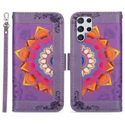 Stylish Flower Patterned Stand Wallet Pu Leather Well-protected Anti-scratch Phone Case With Multiple Slots For Samsung Galaxy S22 Ultra 5g - Black