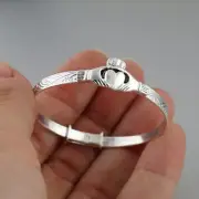 Baby Toddler Irish Claddagh Bangle Bracelet - Adjustable 925 Sterling Silver NEW