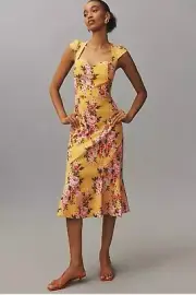 Anthropologie Cecily Fit & Flare Sweetheart Dress by Maeve Yellow Size M NWT