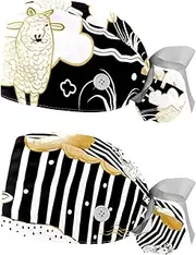[YTYVAGT] 2-Pc,Nurse Scrub Caps,Scrub Hats with Buttons and Cotton Sweatband,Abstract Alpaca Animal Pattern
