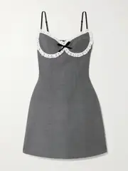 [SHUSHU/TONG] SHUSHU/TONG - Lace And Velvet-trimmed Twill Mini Dress - Gray - UK 6 UK 6 Gray