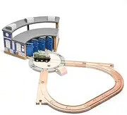 SainSmart Jr. Wooden Train Track with Roundhouse - Railway Toy for Toddlers, Double-Side Tracks Compatible with with All Major Brands - Wood Toy Train for Aged 3+