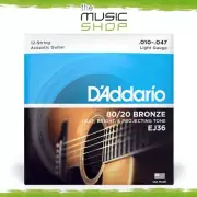 D'Addario EJ36 10-47 Light 12 String 80/20 Bronze Acoustic Guitar Strings