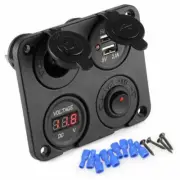 12V Switch Panel Car Cigarette Lighter Socket + Dual USB Port Charger +Voltmeter
