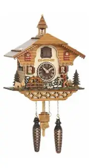 Quartz Cuckoo Clock Black forest house with music, moving wande.. TU 4216 QM NEW