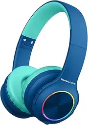 Kids Headphones, Bluetooth Headphones Over Ear for Kids, LED Lights, 74/85/94dB Safe Volume Limit Headphone, Micro SD/TF, Foldable with Hi-Fi Stereo, Built-in Mic (Blue)