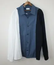 NOMINEE Saks New W/ Tags Snap Front Thick Cotton Shirt Colorblock Mens XXL Italy