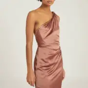 Bnwt REISS adaline satin drape chain blush midi dress RRP 550