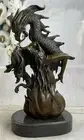 Art Deco Mythical Fantasy Nymph and Dragon Bronze Sculpture Marble Base Figure