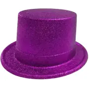 GLITTER TOP HAT Fancy Party Plastic Costume Tall Cap Fun Dress Up Sparkle - Purp