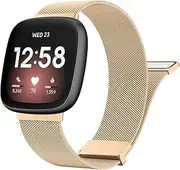 [Leonids] Metal Band for Fitbit Versa 4 Bands, Fitbit Sense 2 Bands Women Men, Stainless Steel Mesh Loop Adjustable Strong Magnetic Replacement Straps for Fitbit Versa 4/Fitbit Sense 2 Smartwatch