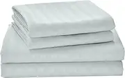 LINENOVA Luxury Stripe Bed Sheet Set King Single – 3 Piece Hotel-Quality 2000TC Ultra-Soft Microfibre – 40cm Deep Fitted Sheet, Flat Sheet & Pillowcase – Silver Grey