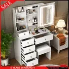 Modern Vanity Desk Set with 6 Drawers LED Makeup Mirror Stool Dressing Table Set