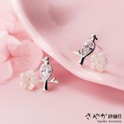 【Sayaka紗彌佳】925純銀鳥語花香時尚優雅鑲鑽耳環