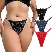 [AUTUCAU] Lace Thongs for Women G-String Tanga with Rhinestone-Embellished Cheeky Underwear 3 Pack