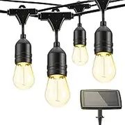 Solar String Lights Outdoor,15M S14 Globe Patio Lights with 16 Shatterproof Edison Vintage Bulb Commercial Grade Waterproof Solar USB String Lights for Bistro Gazebo Warm White(2700K)