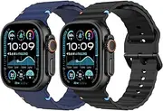 MoKo 2Pack Sport Band Compatible with Apple Watch Ultra 2/Ultra 49mm,S10 46mm,9/8/7 45mm,SE2/SE/6/5/4 44mm,3/2/1 42mm, Adjustable Wristband Breathable Replacement Strap, Black/Navy Blue