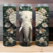 20 oz Skinny Straight 3D Elephant Tumbler - White Elephant - Cup Drink w/ Straw