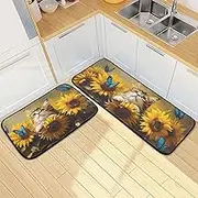 XYMZR Scottish Fold Cat Blue Kitchen Mat for Floor, 2 Piece, Non Slip Washable Kitchen Rugs for Kitchen & Home Decor, Sink, Bathroom 19.7” x 27.6” + 19.7” + 47.2”