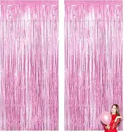 Pink Backdrop Fringe Backdrop Tinsel Backdrop Pink Party Backdrops 2 Pcs 3.3x9.9ft Metallic Foil Fringe Curtains Pink Streamers Photo Backdrops for Birthday Bachelorette Graduation Party Decorations
