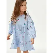 Girls M&S Collection Pure Cotton Floral Tiered Dress (2-8 Yrs) - Blue Mix