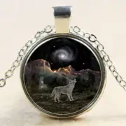 WOLF NIGHT HOWL MOON ANIMAL SKY WILD pendant 20" Sterling Silver 925 necklace
