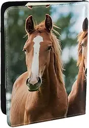 [JEJEA] animales Horses Print Travel Organizer Credit Cards Case Passport BookPassport Holder Cover Wallet forTraveling,, Black, One Size