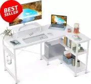 L Shaped Computer Desk with Shelves & Monitor Stand for Home Office