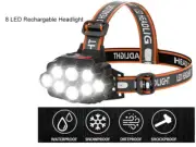 Powerful Headlamp 8 LED Headlight with built in battery USB Rechargeable