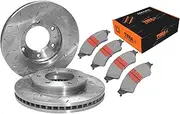 2 Slotted & Dimple Drilled Front Disc Brake Rotors + Pads for Mazda BT50 UP UR & for Ford Ranger PX 4cyl 2.0L YN2S 2.2L P4AT 5cyl 3.2L P5AT 2011 2012 2013 2014 2015 2016 2017 2018 2019