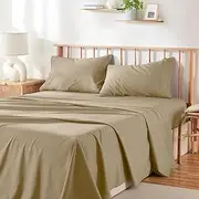 Hearth & Harbor 4 Piece Full Size Bed Sheets Set - 60% Microfiber, 40% Rayon Derived from Bamboo Sheets Full Size Set - Full Size Sheets Set Fits Up to 16" Mattress, Warm Sand