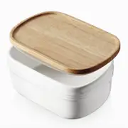 DOWAN Ceramic Butter Dish Airtight Butter Holder Container with Wooden Lid