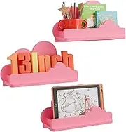 Cloud Shelves for Kid’s Room, 13’’ Long Nursery Wall Deor Set of 3, Pink Cloud Bookshelf Floating Shelf, Figure Shelf Wall Mounted, Cute Decorative Cloud Wall Shelf for Toys, Plants & Storage