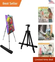 Artist Easel Stand: Adjustable Metal Tripod - Height 17-66" - Carry Bag - Black