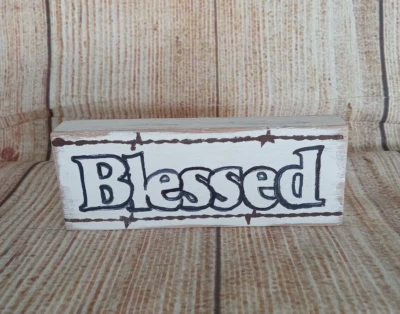 Western Farmhouse BLESSED Tiered Tray/Shelf Sitter Decor Wood Sign