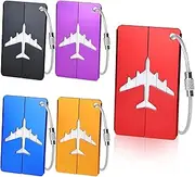 [Skaaisont] Pack of 5 Luggage Tags with Address Tag, Aluminium Address Tags, Suitcase with Stainless Steel Wire Loop and Waterproof PVC Name Tag for Travel Bags, Suitcases, Backpacks (7.5 x 4.5 cm, 5 Colours)