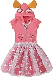 Paw Patrol Nickelodeon Girls Cosplay Hooded Tulle Dress with Ears for Infant, Toddler and Big Kids